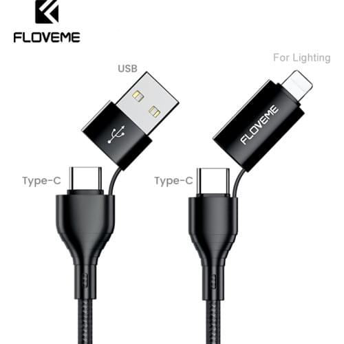 FLOVEME 4 in 1 USB Cable 3A USB C to Lighting Cable For iphone 12 11 X Fast Charging Type C Charger For Samsung Redmi Date Cable