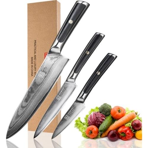 KEEMAKE High Quality 8'' Chef 5'' Utility 3.5'' Paring knife Damascus Japanese VG10 Steel Sharp Blade G10 Handle Kitchen Knives