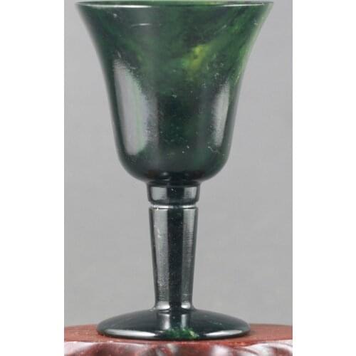 China beautiful natural dark green jade winecup Chinese bi jade cup