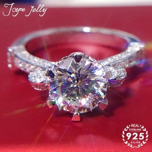 JoyceJelly Trendy 925 Sterling Silver Women Ring Natural Moissanites Round Gemstone Fine Fashion Wedding Jewelry Gifts Wholesale