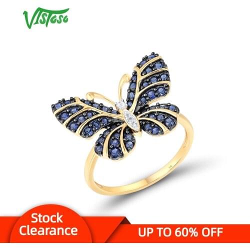 VISTOSO Pure 9K 375 Yellow Gold Rings For Women lab Created Sapphire White Topaz Butterfly Ring Anniversary Gifts Fine Jewelry