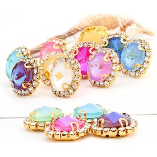 Round Shape Sewing on Rhinestone Needlework Buttons Glass Crystal Clothing Decorations Shining Dress Accessories