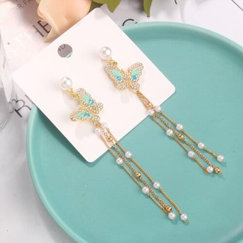 Mori Temperament Symphony Butterfly Earrings Female Pearl Tassel S925 Needle Ears Sweet Fashion Personality Jewelry For Women