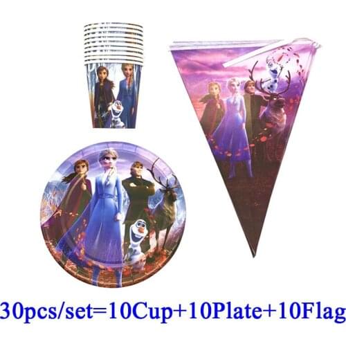 The Newest Frozen 2 Theme Party Supplies Elsa and Anna Princess Cups Plates Banner Flag Kids Birthday Party Disposable Tableware
