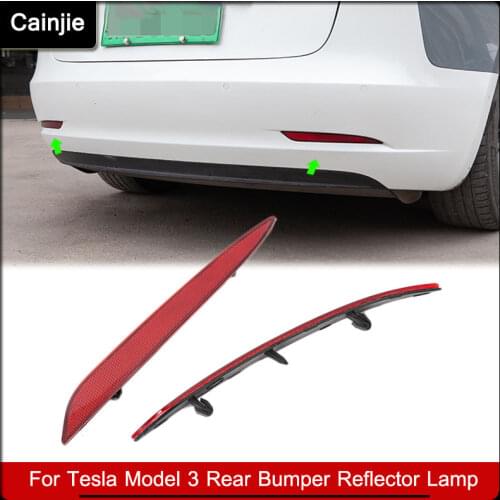 2PCS Rear Bumper Reflector Brake Light For Tesla Model 3 Red Car Driving Brake Stop Fog Trim Molding Tail Lamp