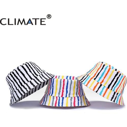CLIMATE Men Women Bucket Hat Youth Hip Hop Striped Sun Hat Seaside Beach Fishing Hat Fisher Cotton Bucket Hats for Men Women
