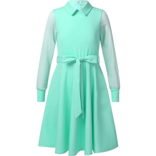 Girls Dress Spring Autumn Children Clothing Mesh Long Sleeves A-line Vintage Kids Dresses For Girls Casual Dance Party Dresses