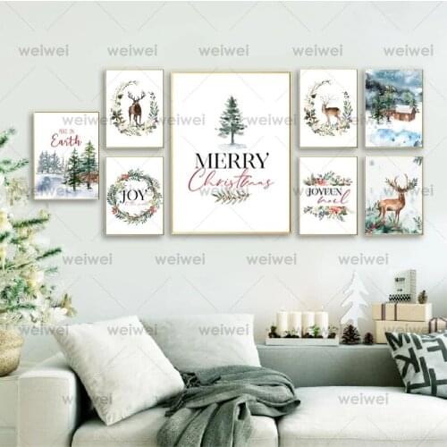 Holiday Decor Christmas Theme Art Posters and Prints Nordic Wall Canvas Painting Pictures Home Decoration Christmas Gifts