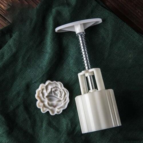 Mid-Autumn Festival 50g Mooncake Mold 3D Rose Flowers Design Cookie Stamp DIY Moon Cake Mold