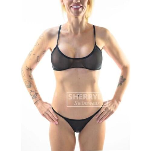 Sheer Bikini Micro Brazilian Bottom See Through Bikinis Mesh Biquini Teeny Transparent Biquinis Thong Scrunch Butt Micro Bikini