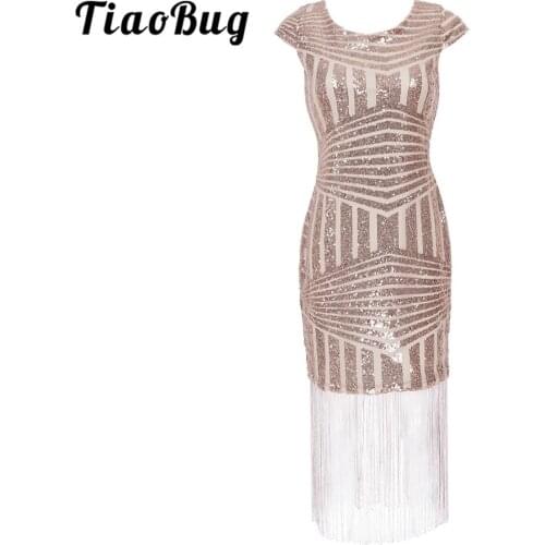 Sexy Womens Sequin Evening Dresses Deep V Back Bodycon Dress Cocktail Party Gowns Vestidos Women Tassel Sequins Elegant Dress