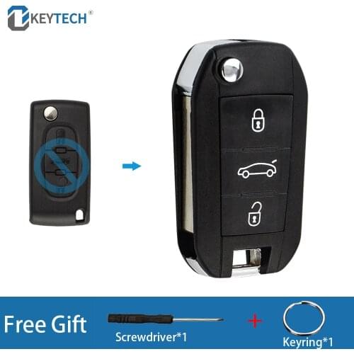OkeyTech 3 Buttons Flip Folding Modified Remote Car Key Shell Case Cover For Peugeot 208 308 508 3008 5008 With Uncut Blade