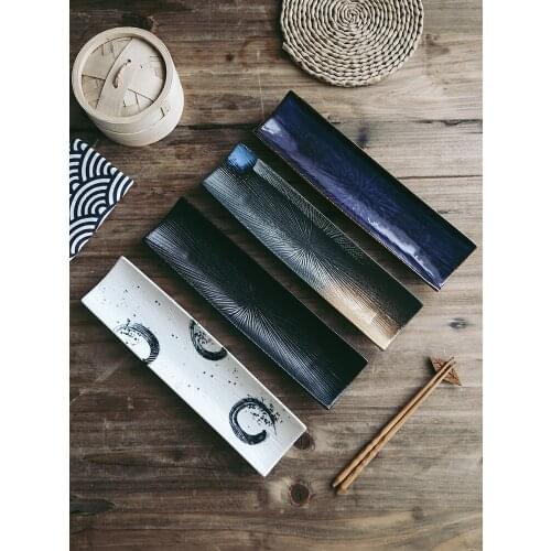 Sushi Plate Ceramic Rectangular Dish Creative Japanese Pastry Plate Hand Painted Sashimi Plate Saury Plate Restaurant Dinnerware
