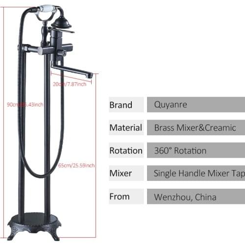 Vidric black brushed bathtub floor standing faucet creamic handshower rotation long spout single handle mixer tap bath shower F