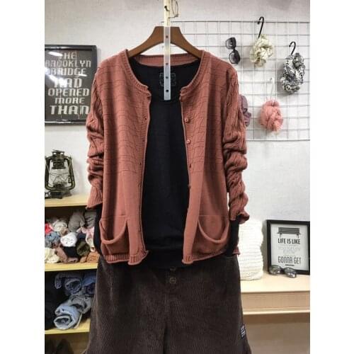 Knitted Women Sweaters And Cardigan 2021 Auutmn New Loose Long-Sleeved Pockets Lady Cardigan Outwear Coat Tops