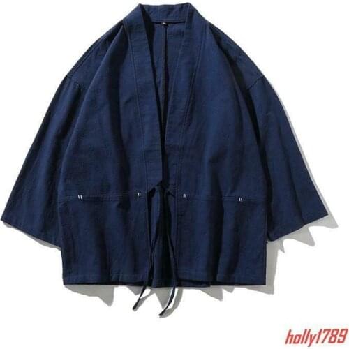 Japanese Mens Retro Cotton Blend Loose Baggy Kimono Jacket Casual Short Coat