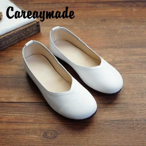 Careaymade-Simple Retro style Art Handmade Womens Genuine Leather Shoes Full-Grain Leather Low Heel round head in Her Shoes