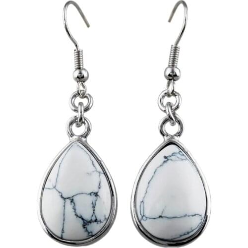 TUMBEELLUWA White Howlite Stone Teardrop Bead Dangle Drop Hook Ear Earrings for Women