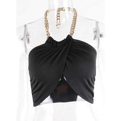 Women Corset Summer Metal Chain Decoration Good-Looking Halter Chest Wrap Backless Tops Casual For Girl d88
