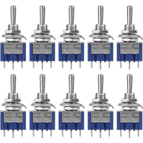 10Pcs ON-OFF-ON Mini Toggle Switch SPDT ON-OFF-ON Switch 3-Position 3-Pin 6mm Toggle Switch MTS-103 6A 125VAC
