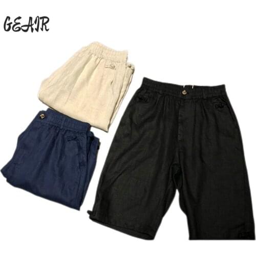 100% Flax High Quality Mens Casual Plus Size Shorts Breathable Fashion Casual Loose Thin Mens Pants Wear Wide-leg Clothing