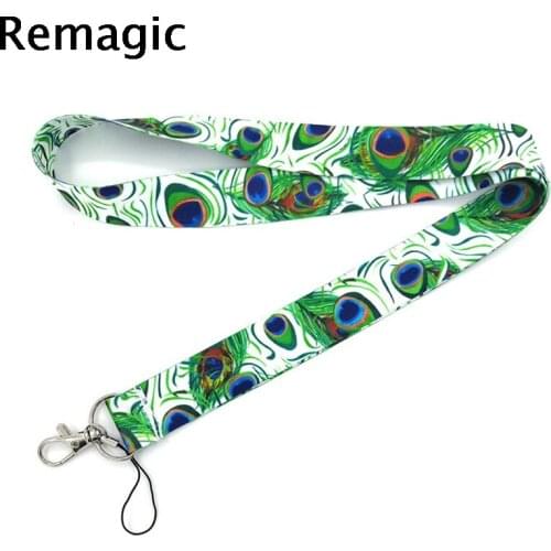 100pcs Peacock featheres pattern anime movie vintage fans 90s Neck Strap Lanyards ID badge card holder keychain Mobile Phone