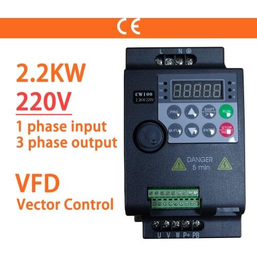 2.2KW 3HP 220V 1 Phase Input 3 Ph Output Economical Mini VFD Variable Frequency Drive Converter for Motor Speed Control Inverter