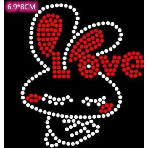 2pcs/lot Love Rabbit bunny Rhinestone hot fix rhinestone iron on rhinestone motifs design stone designs iron on transfer patches