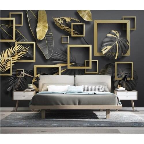 WDBH 3d photo wallpaper custom mural Modern minimalistic golden leaf tropical plant decor living room wallpaper for walls 3 d