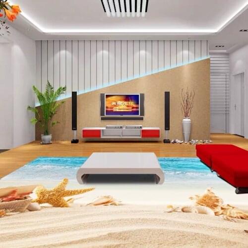 Custom any size 3D Floor Sticker Sand Beacl Sea Living Room Bedroom Bathroom Mural Self-adhesive Vinyl Wallpaper Papel De Parede