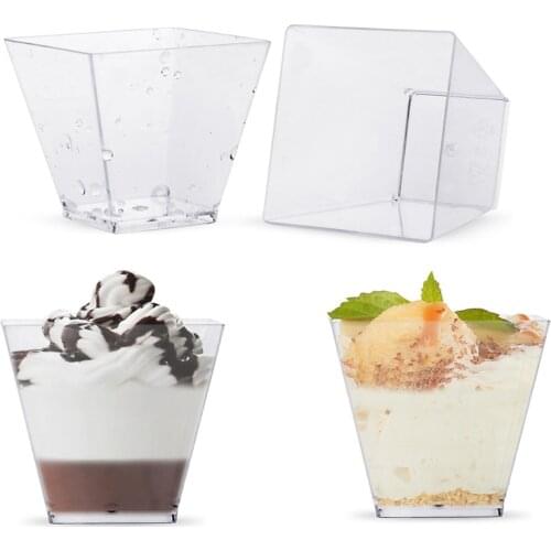 50pcs Plastic Disposable Portion Containers Dessert Cups Pudding Cup 2oz 60ml Square Dessert Box For Pudding Mousse Yogurt Jelly