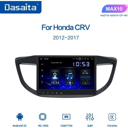 Dasaita 1 Din Android 10 Car Stereo 10.2" IPS Autoradio Multimedia Player Touch Screen Radio Unit Head for Honda CR-V 2012-2017