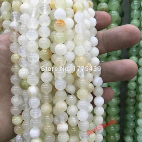 Free Shipping Wholesale 6mm 8mm 10mm 12mm Natural Stone White Yellow Jadee round Beads For Bracelet Necklace Jewelry Making