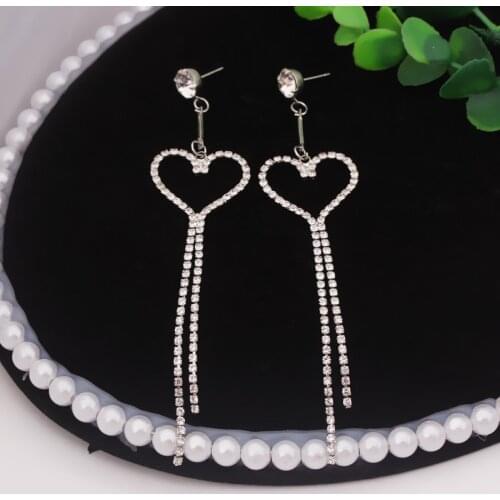 Large Love Heart Tassel Long Drop Earrings Female Korean Temperament Wild Zircon Crystal Earring Wedding Bride Jewelry