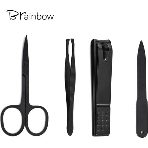 Brainbow 4pcs/set Manicure Tools Nail File Clipper Scissors Tweezers Stainless Steel Pedicure Manicure Nail Art Tools Kit