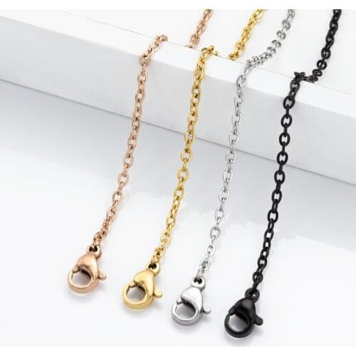 45cm+5cm Black Gold/Rose Gold/Steel Stainless Steel Link Chains For DIY Jewelry Making Cuban Necklace Bracelet Men Women 2mm