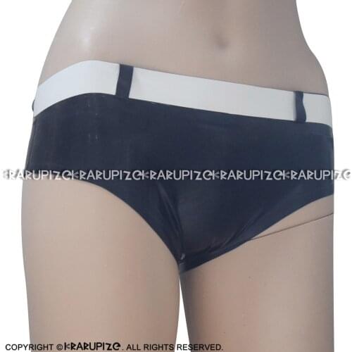 Brown And White Sexy Latex Panties With Belts Decoration Rubber Shorts Underpants Underwear Briefs Plus Size DK-0164