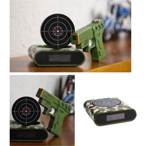 1 Set Gun Alarm Clock Shoot Alarm Clock Recordable Gadget Target Desktop Digital Bedside Snooze Table Alarm Clocks Gift