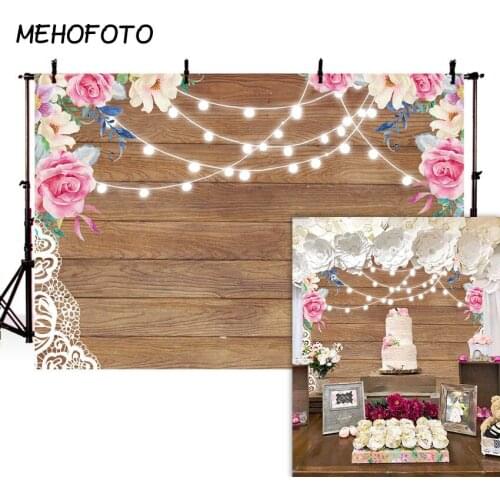 MEHOFOTO Rustic Glitter Wood Background Bridal Shower Floral Lace Flower Wedding Birthday Decor Backdrop Photo Booth Photography