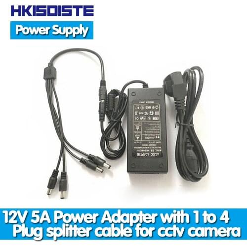 HKIXDISTE 12V 5A 1to 4 Port plug splitter cable CCTV Camera AC Adapter Power Supply Box For the CCTV Security Camera