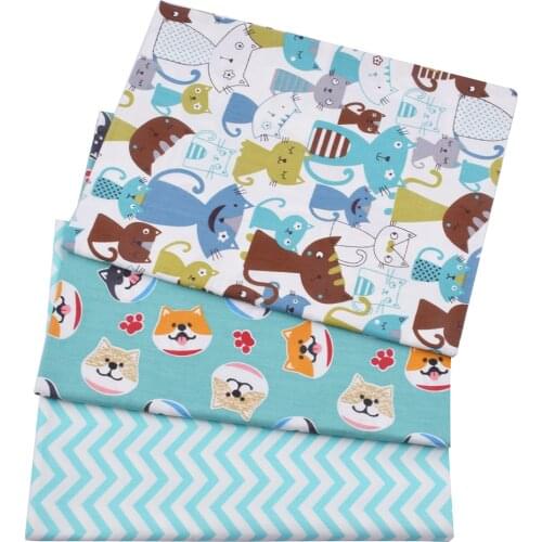Cat Dog 100% Cotton Twill Kids Fabric, Patchwork Cloth, DIY Sewing Quilting Bed Sheet Materials For Baby&Child