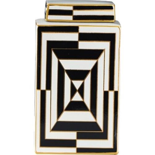 Ceramics Square Storage Tank Vase Geometric Pattern with Cover Marbling Handicraft Display Storage Organization Home Decoration