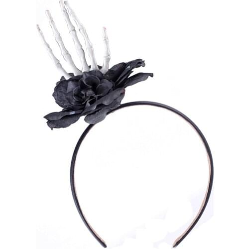 Skeleton Hand Bone Rose Headband Gothic Black Flower Headpiece Props Girl Halloween decoration