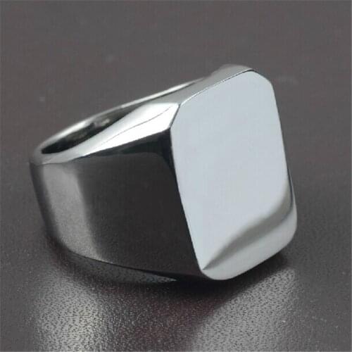 Fashion Mens High Polished Signet Solid 316L Stainless Steel Biker Ring Mens Jewelry
