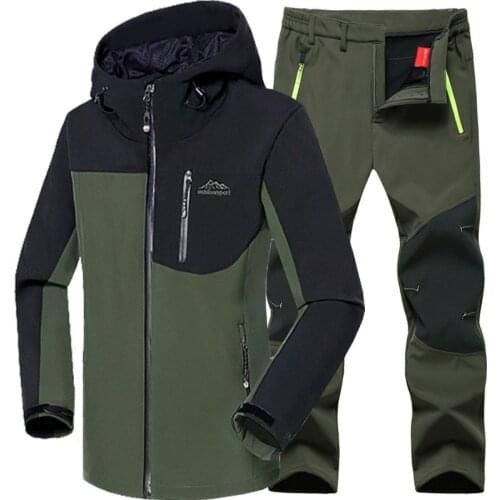 Man Winter Waterproof Fishing Skiing Warm Softshell Fleece Hiking Outdoor Trekking Camping Jacket Set Pants 5XL Climb