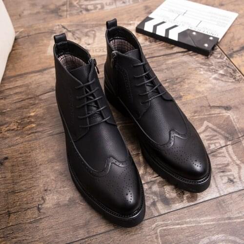 Mens Brock Mens Shoes Fashion Shoes Winter Waterproof Leather Black Comfort Flat Outdoor High-Top Retro Matte Large 46