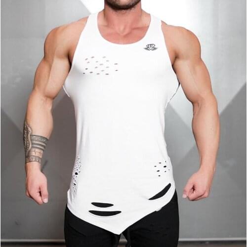 Men Vest Shirt Summer Sports Top Sleeveless Square Collar Holes Loose Elastic Casual Irregular Hem Pullover for Running Fitness