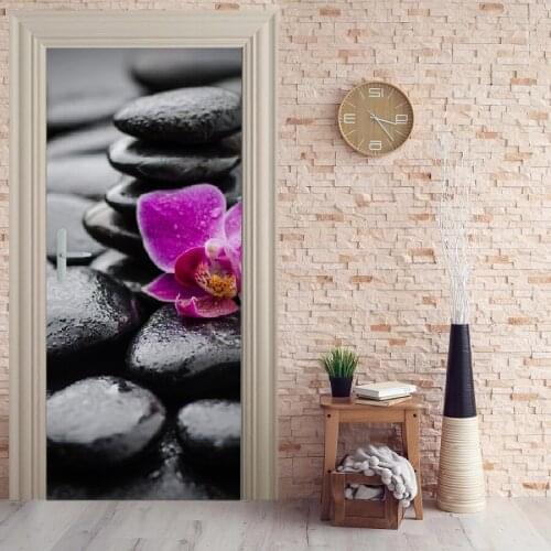 3D Customized Door Mural Zen Flower On Stones Wallpaper mural Wall Print Decal Wall Mural Photo self adhesive door wrap