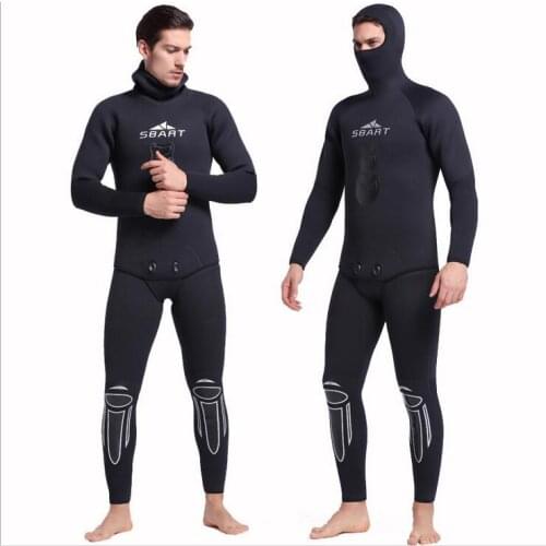 3mm Neoprene Men black Snorkeling Spearfishing Fishermen Swimwear Wetsuit Hooded Two Pieces Diving Suit