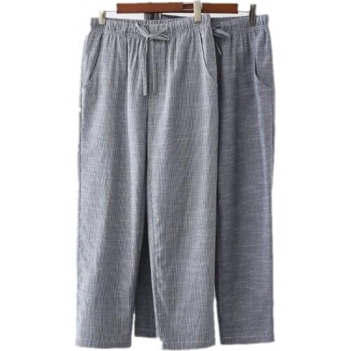 New Arrival Spring Summer Men 100% cotton sleep bottoms Male plus size nighty trousers Men Casual Stripe pajama pants XXL 100KGS